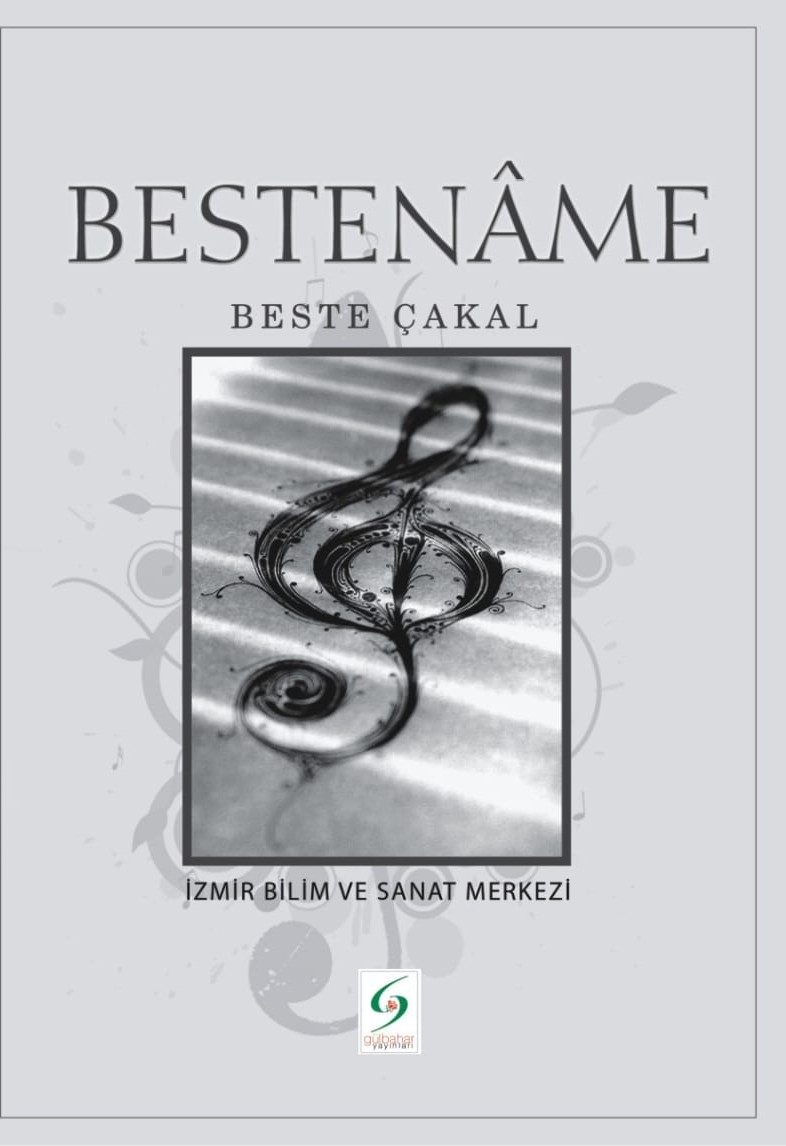 Beste Çakal - Bestenâme kitap kapağı, notasyon ve sol anahtarı temalı tasarım.