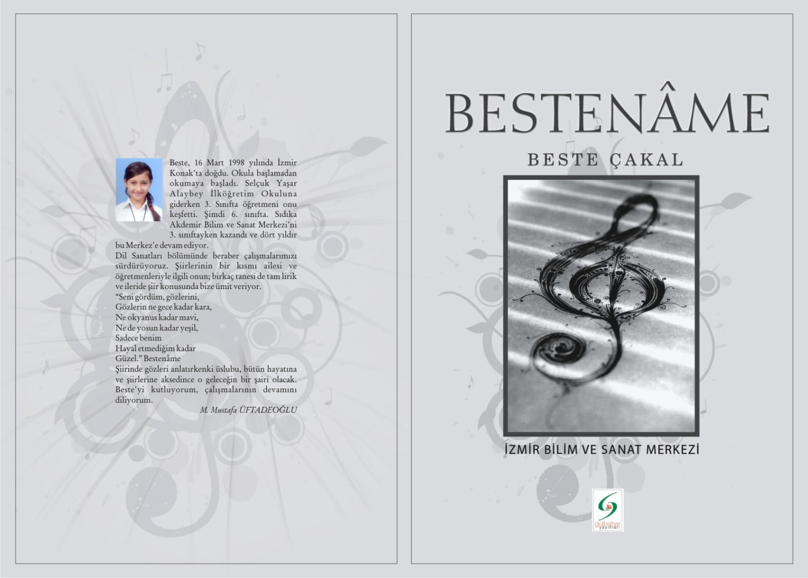 Beste Çakal - Bestenâme kitap kapağı, notasyon ve sol anahtarı temalı tasarım.