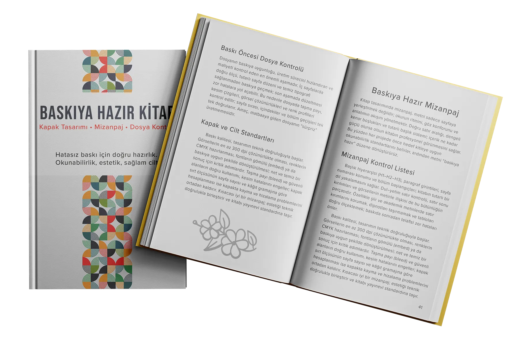 Kitap mizanpaj tasarımı örneği; başlık hiyerarşisi, paragraf düzeni ve sayfa numarasıyla baskıya hazır iç sayfa yerleşimi.